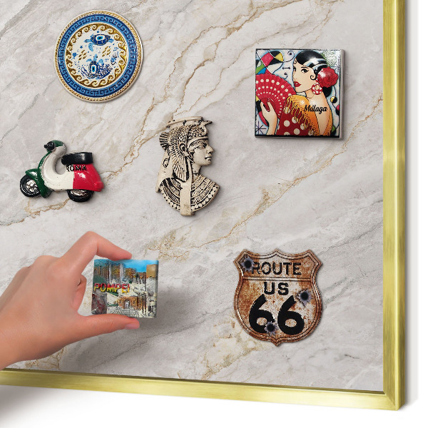 Magnetic board for magnets in a gold frame Marble elegance