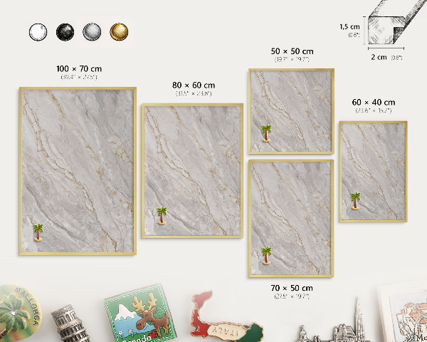 Magnetic board for magnets in a gold frame Marble elegance