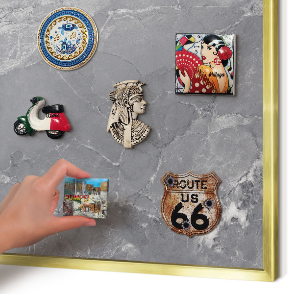 Metal magnet board with a gold frame Gray marble