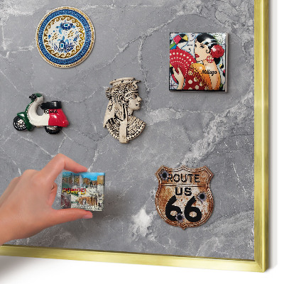 Metal magnet board with a gold frame Gray marble