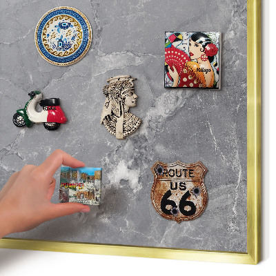 Metal magnet board with a gold frame Gray marble