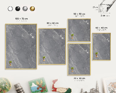 Metal magnet board with a gold frame Gray marble