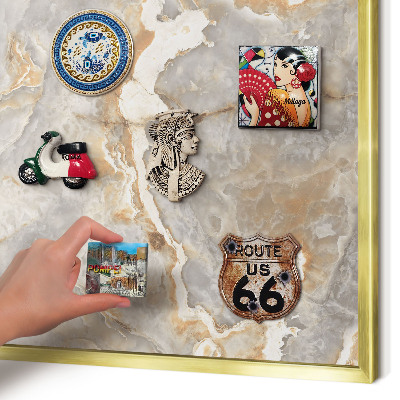 Metal magnet board with a gold frame Marble elegance