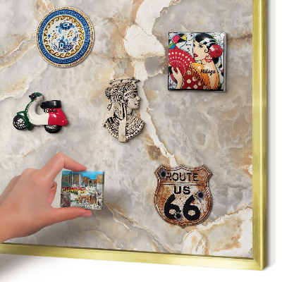 Metal magnet board with a gold frame Marble elegance