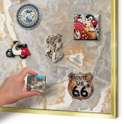 Metal magnet board with a gold frame Marble elegance