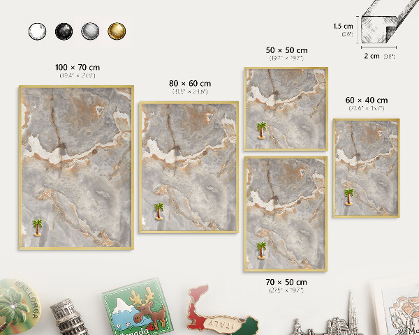 Metal magnet board with a gold frame Marble elegance