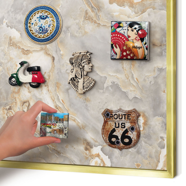 Magnetic board for magnets in a gold frame Marble elegance
