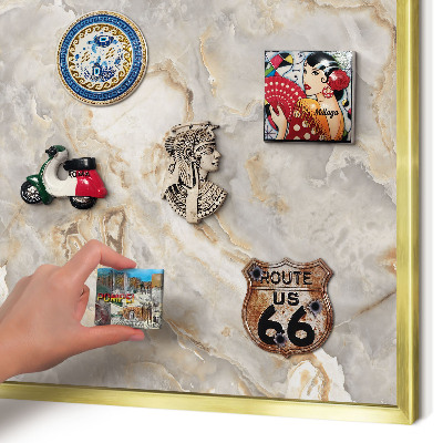 Magnetic board for magnets in a gold frame Marble elegance