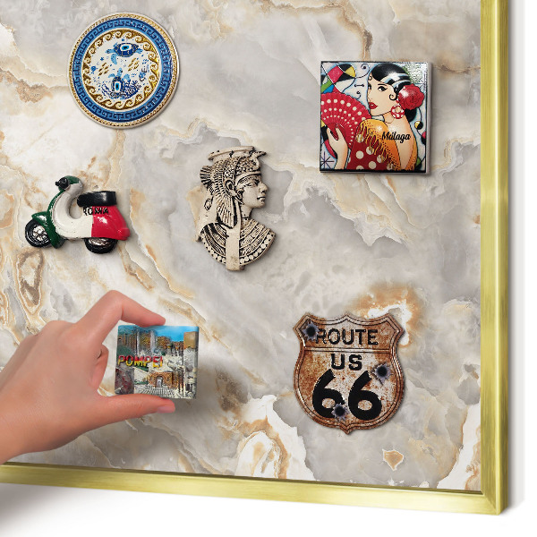 Magnetic board for magnets in a gold frame Marble elegance