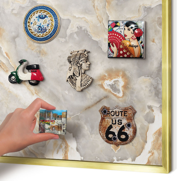 Magnetic board for magnets in a gold frame Marble elegance