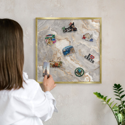 Magnetic board for magnets in a gold frame Marble elegance