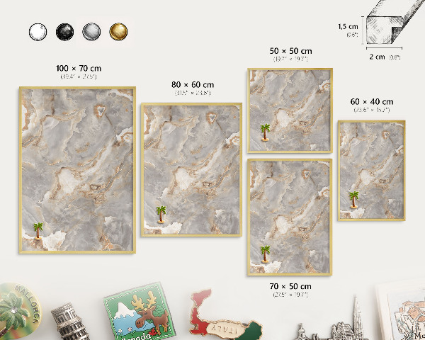 Magnetic board for magnets in a gold frame Marble elegance
