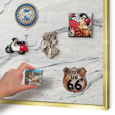 Metal magnet board with a gold frame Gray elegance