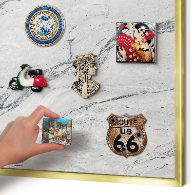 Metal magnet board with a gold frame Gray elegance