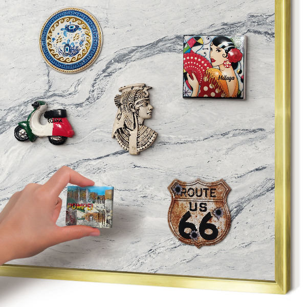 Metal magnet board with a gold frame Gray elegance