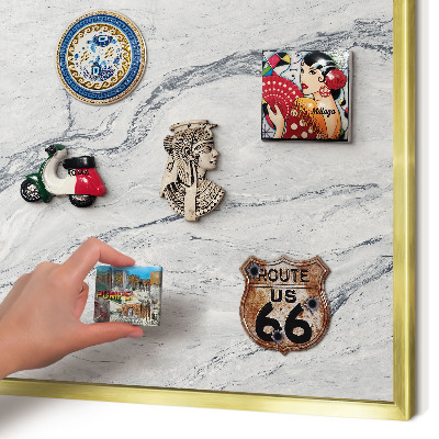 Metal magnet board with a gold frame Gray elegance