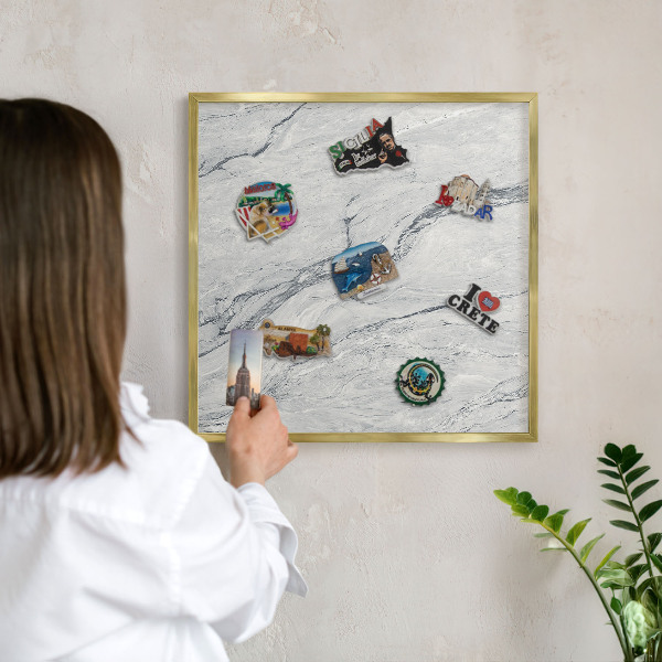 Metal magnet board with a gold frame Gray elegance
