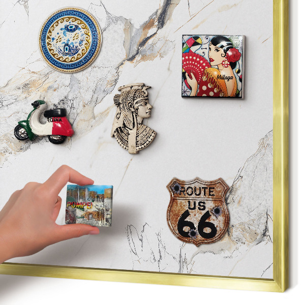 Magnetic board for magnets in a gold frame Marble effect