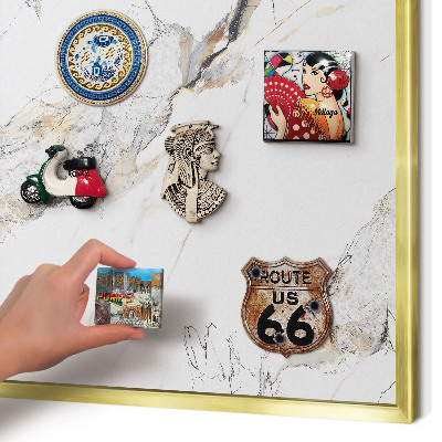 Magnetic board for magnets in a gold frame Marble effect