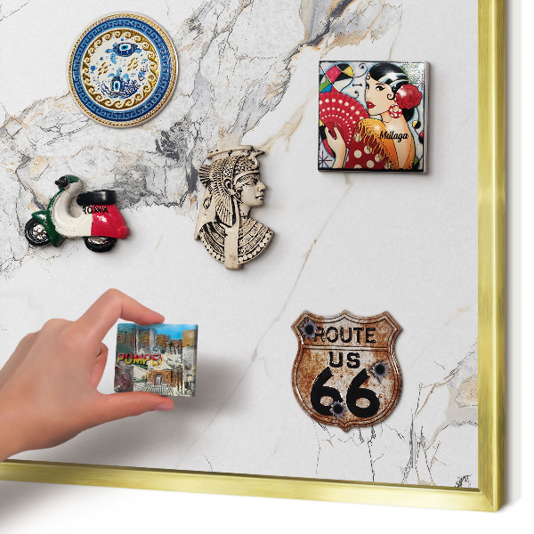 Magnetic board for magnets in a gold frame Marble effect