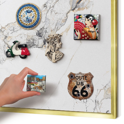 Magnetic board for magnets in a gold frame Marble effect