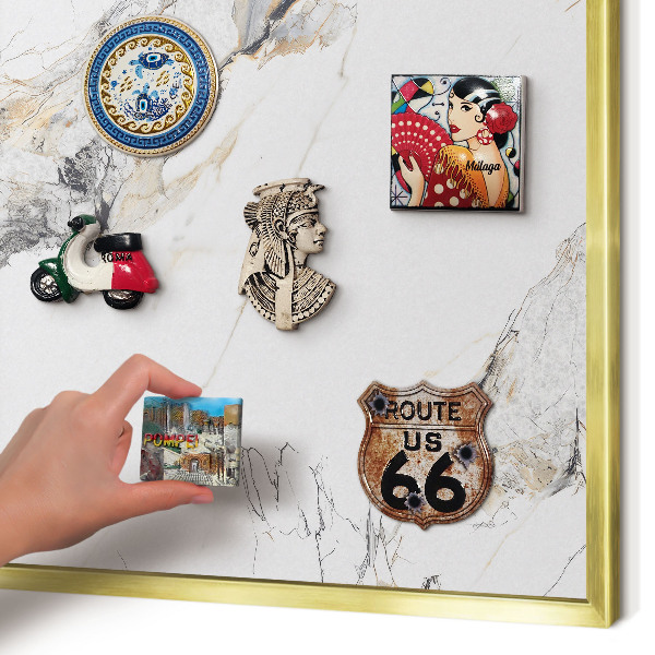 Magnetic board for magnets in a gold frame Marble effect
