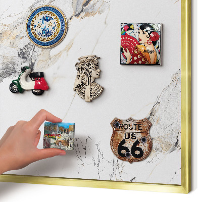 Magnetic board for magnets in a gold frame Marble effect