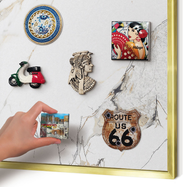 Magnetic board for magnets in a gold frame Marble effect