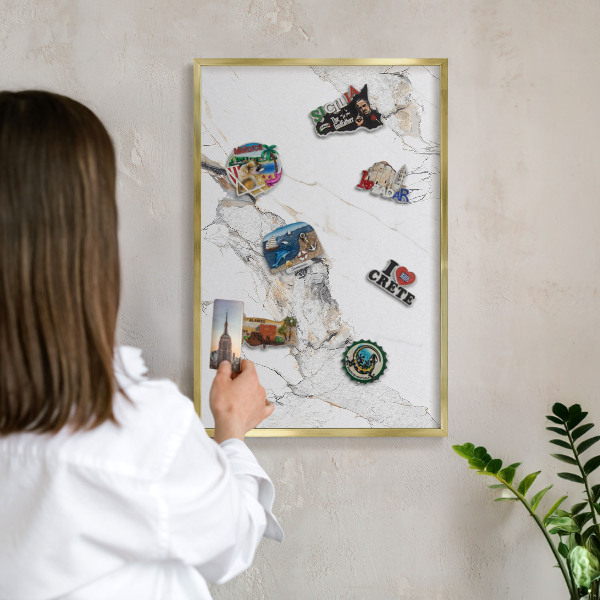 Magnetic board for magnets in a gold frame Marble effect