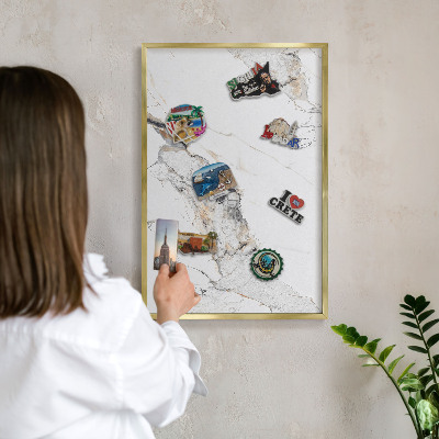 Magnetic board for magnets in a gold frame Marble effect