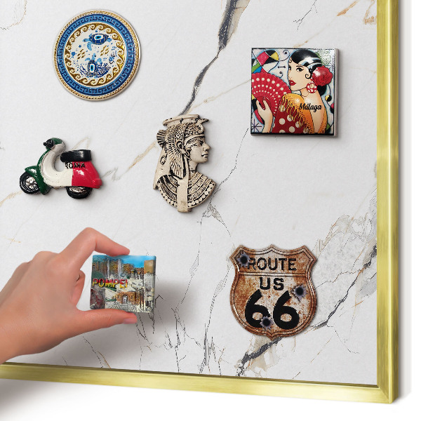 Metal magnet board with a gold frame Modern elegance