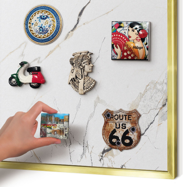Metal magnet board with a gold frame Modern elegance
