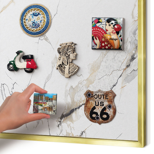 Metal magnet board with a gold frame Modern elegance