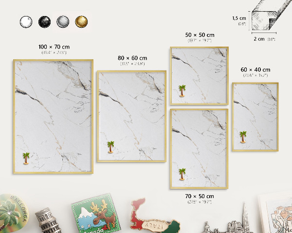Metal magnet board with a gold frame Modern elegance