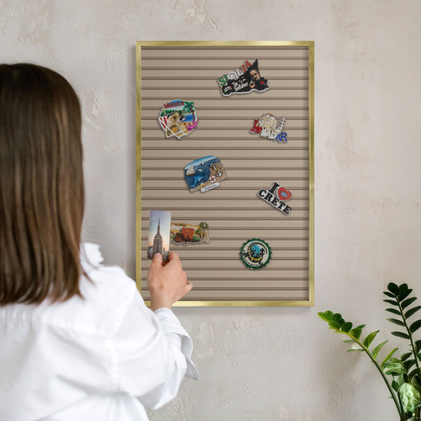 Magnetic board for magnets in a gold frame Vertical stripes