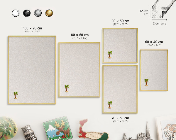 Metal magnet board with a gold frame Creamy texture