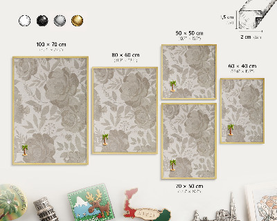 Magnetic board for magnets in a gold frame Vintage flowers