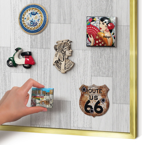 Metal magnet board with a gold frame Wooden texture