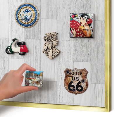 Metal magnet board with a gold frame Wooden texture