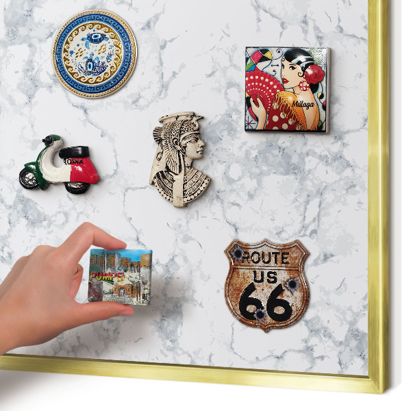 Magnetic board for magnets in a gold frame Marble aesthetics