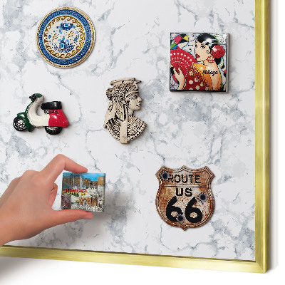 Magnetic board for magnets in a gold frame Marble aesthetics