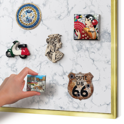 Magnetic board for magnets in a gold frame Marble aesthetics