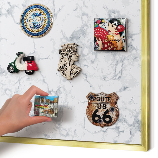 Magnetic board for magnets in a gold frame Marble aesthetics