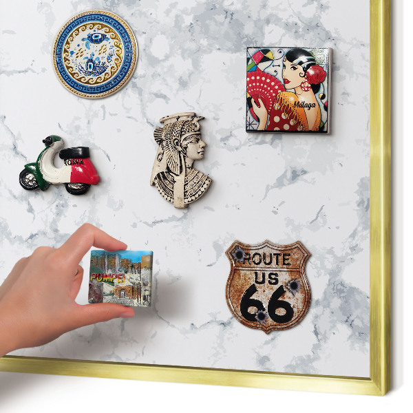 Magnetic board for magnets in a gold frame Marble aesthetics