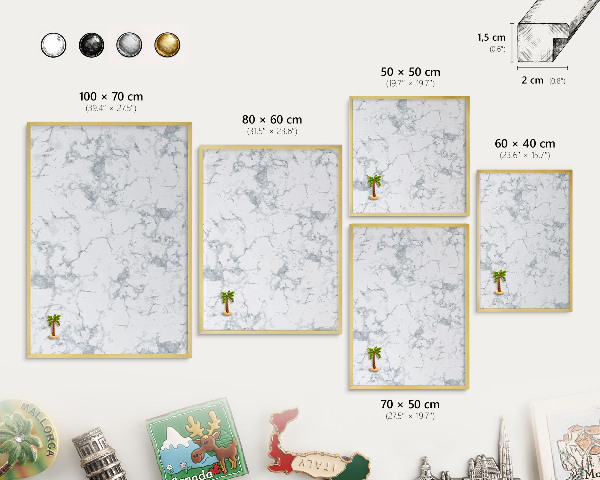 Magnetic board for magnets in a gold frame Marble aesthetics