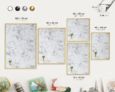 Magnetic board for magnets in a gold frame Marble aesthetics