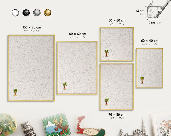 Metal magnet board with a gold frame Tiny dots