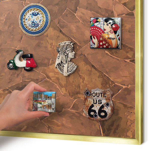 Magnetic board for magnets in a gold frame Stone structure
