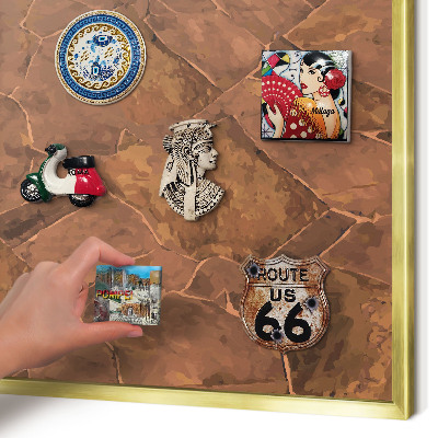 Magnetic board for magnets in a gold frame Stone structure