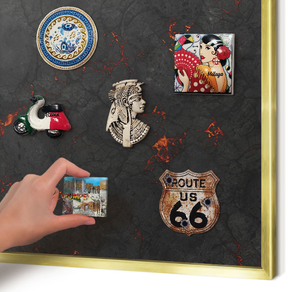Metal magnet board with a gold frame Volcanic lava
